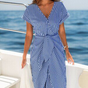 Cupshe Long Striped Wrap Neck Dress